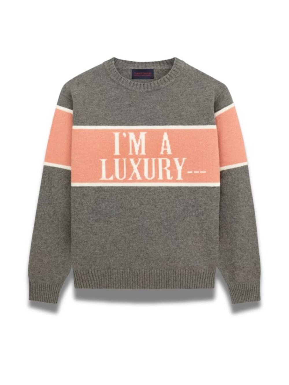 Gyles & George “I’m A Luxury” Sweater Grey Pink Size S NWT